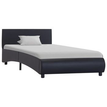 Cama Individual | Estructura Cama Led Sin Colchón Cuero Sintético Negro 90x200 Cm Cfw85508