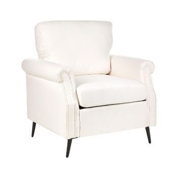 Sillón Tapizado De Tela Blanco Patas De Metal Negras Estilo Retro Sala De Estar Vietas