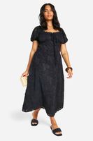 vestido plus midi estilo mesonera en tela desgastada negro