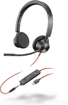 HP Auriculares estéreo Poly Blackwire 3325 con certificación Microsoft Teams USB-C + Conector de 3,5 mm + Adaptador USB-C/A