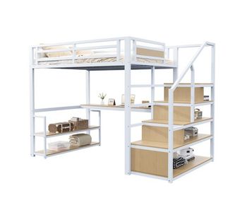 Cama infantil,cama alta de metal 140x200 cm,blanco