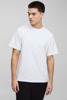 Hombre. Camiseta Básica Con Cuello De Caja, Blanco