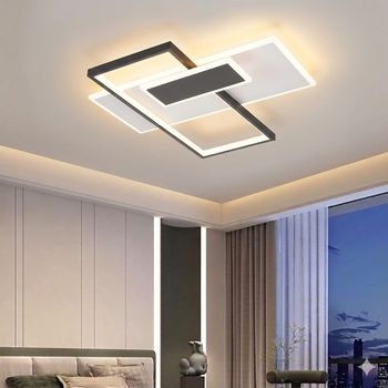 Nettlife Lámpara De Techo Led Lámpara De Techo Para Sala De Estar Regulable 62w Con 2 Focos De Techo Negro Con Control Remoto Acrílico Moderno