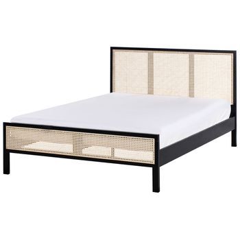 Cama Con Somier Moderna Cabecero Con Trenza Vienesa Madera De Pino Negro 140 X 200 Cm Salernas