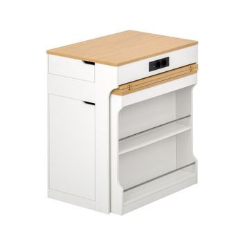 Isla De Cocina Con Ruedas, Mesa De Comedor Extensible De 55 A 153 Cm Con Enchufes