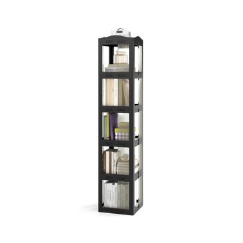 Costway Estantería 5 Niveles Giratoria Plegable Biblioteca Giratoria 360° con Base Giratoria Torre de Estantería de Estante Alto Sala Estudio Negro