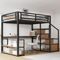 cama alta de metal 140x200   estanteria y escritorio -  negra