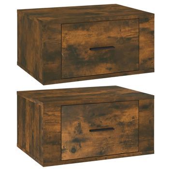 Pack 2 Uds Mesitas De Noche | Mesa Auxiliar | Mesilla De Pared Color Roble Ahumado 50x36x25 Cm