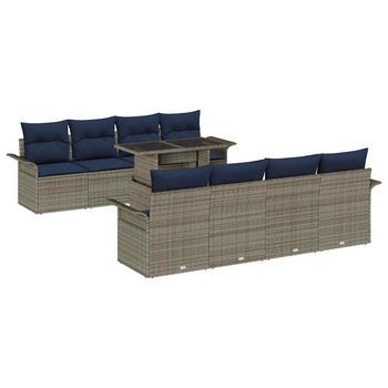 Conjunto De Sofá De Jardín 9 Pcs Gris Rattan De Poliéster Vidaxl