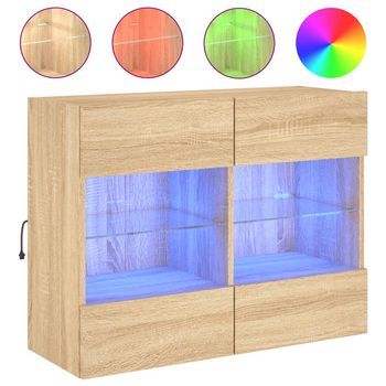 Mueble Tv De Pared Con Luces Led Roble Sonoma 78,5x30x60,5 Cm Vidaxl