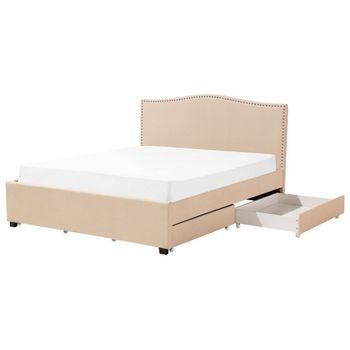 Cama Tapizada En Poliéster Beige 180 X 200 Cm Diseño Tradicional Con Cabecero Glamour Con Almacenaje Montpellier