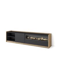 mueble tv television muebles de salon almacenaje 207x50x37 cm para tv hasta 80 chimenea electrica estilo moderno negro y roble