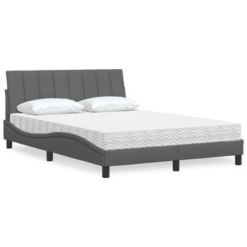 Cama Matrimonial | Cama Para Adultos | Cama Con Colchón Tela Gris Oscuro 140x190 Cm Cfw877439