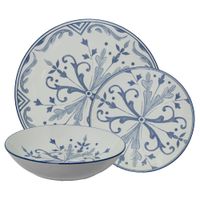 vajilla 18 pzs porcelana blanco  deco azul