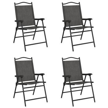 Pack 4 Uds Sillas De Jardín | Silla De Exterior | Sillón Plegables Acero Y Textileno Gris Melange