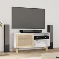 mueble tv  mueble de salon  armario tv madera maciza pino y ratan natural 80x30x40 cm cfw779261