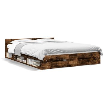 Cama Con Cajones Madera De Ingeniería Roble Ahumado 150x200 Cm Vidaxl