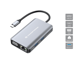 ADAPTADOR USB-C 7IN1 CONCEPTRONIC HDMI VGA USB 3.0 LAN GIGABIT USB-C CARGA 100W