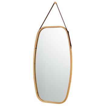 Costway Espejo Rectangular con Ángulos Redondeados con Estructura de Bambú y Tira en Cuero Regulable para Salón Dormitorio Entrada 77 x 44 x 1,5 cm