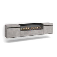 mueble tv efecto madera cemento 200x35x45cm chimenea efecto fuego