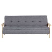 sofa cama 3 plazas de tela poliester gris estructura madera maciza reposabrazos click clack moderno tjorn