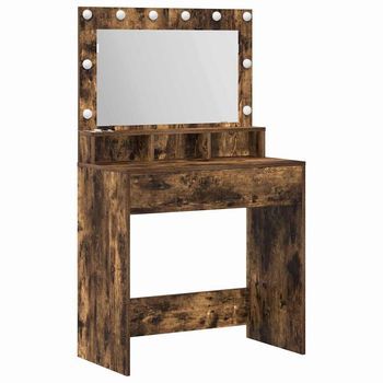 Mesa Tocador | Mesa De Maquillaje Con Estante Roble Ahumado 75,5 X 41 X 135 Cm