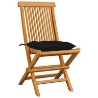 pack 4 uds sillas de jardin  silla de exterior  sillon madera maciza de teca con cojines negros