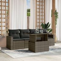 juego de sofas jardin con cojines 5 uds  conjunto mueble jardin mesa y sillas ratan sintetico gris cfw73623