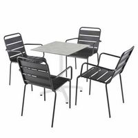 mesa reclinable de 70x70 cm en gris claro con 4 sillas de metal gris opera - oviala