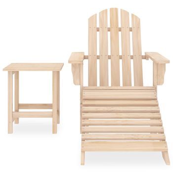 Silla Adirondack De Jardín | Silla De Exterior | Sillón Con Otomana Y Mesa Macizo Abeto Rosa