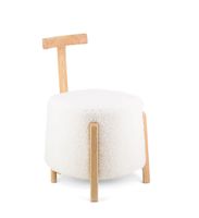 taburete de madera y lana bicolor