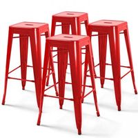 lote de 4 taburetes de bar de acero rojo brillante indus - oviala