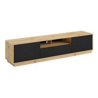 mueble tv 2 puertas 1 cajon 200 cm paneles hdf negro mate y madera