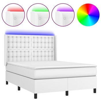 Cama Box Spring Colchón Y Led Cuero Sintético Blanco 140x190 Cm Vidaxl