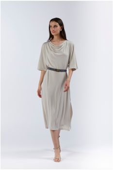 vestido largo con escote drapeado y cinturón plaster m