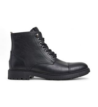 Pepe Jeans para hombre. PMS50245 Botines de piel Fred Land negro (45), Plano, Cordones, Cremallera, Casual