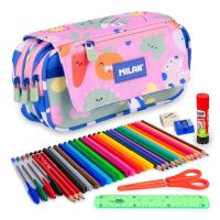 estuche escolar triple milan green  grow con material escolar incluido