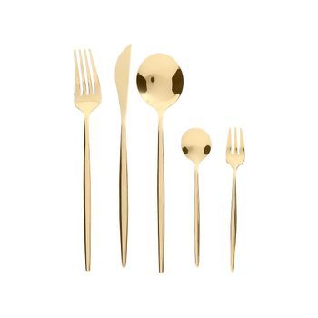 Cubertería Moderna Conjunto 30 Cubiertos Para 6 Personas Cuchillo Tenedor Cuchara Cucharilla Tenedor Para Postre Acero Inoxidable Dorado Rigatoni