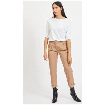 Vila Camiseta manga larga Scoop Top O Neck - White para mujer