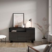 aparador efecto madera negro 150x35x87cm con patas
