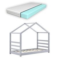 cama-cabana casera para ninos con colchon y somier de madera de pino gris 160 x 80 cm 030005532