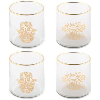 Vasos de agua mano de fatma y ojo dorado - lote de 4