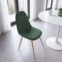 silla de comedor de tela verde oscuro y patas efecto roble