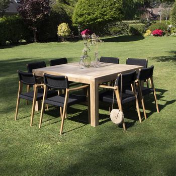 Salón De Jardín De Madera De Teca Maciza Y Cuerda 8 Pers.