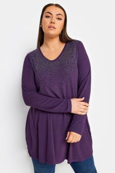 Yours Top Morado De Pico Con Adornos, Mujer Curvy Y Tallas Grandes, Yours