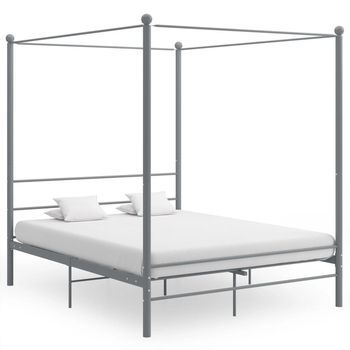 Estructura De Cama Con Dosel Sin Colchón Metal Gris 160x200 Cm Vidaxl