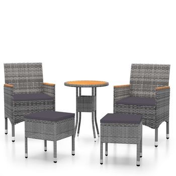 Conjunto De Muebles De Jardín De 5 Uds | Mesa Y Sillas Ratán Sintético Gris
