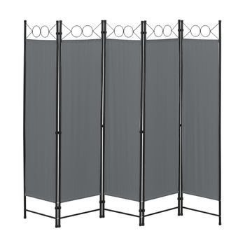Biombo Separador De 5 Paneles Saragossa - 171 X 200 Cm - Decoración Interior - Contra Visión - Mampara Lateral Protectora - Pantalla - Divisor De Habitaciones - Acero - Gris Oscuro [en.casa]®