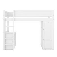 cama entresuelo 90x200 cm - cama infantil multifuncional - equipada con armario y escritorio - de pino macizo - blanco