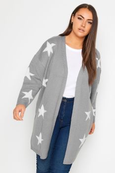 Yours Cárdigan Largo Gris De Estrellas, Mujer Curvy Y Tallas Grandes, Yours
